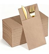 KAMMAK Khaki Napkins Disposable with Pocket 100 Pack Cloth like Paper Dinner Napkins Folded Hand ...
