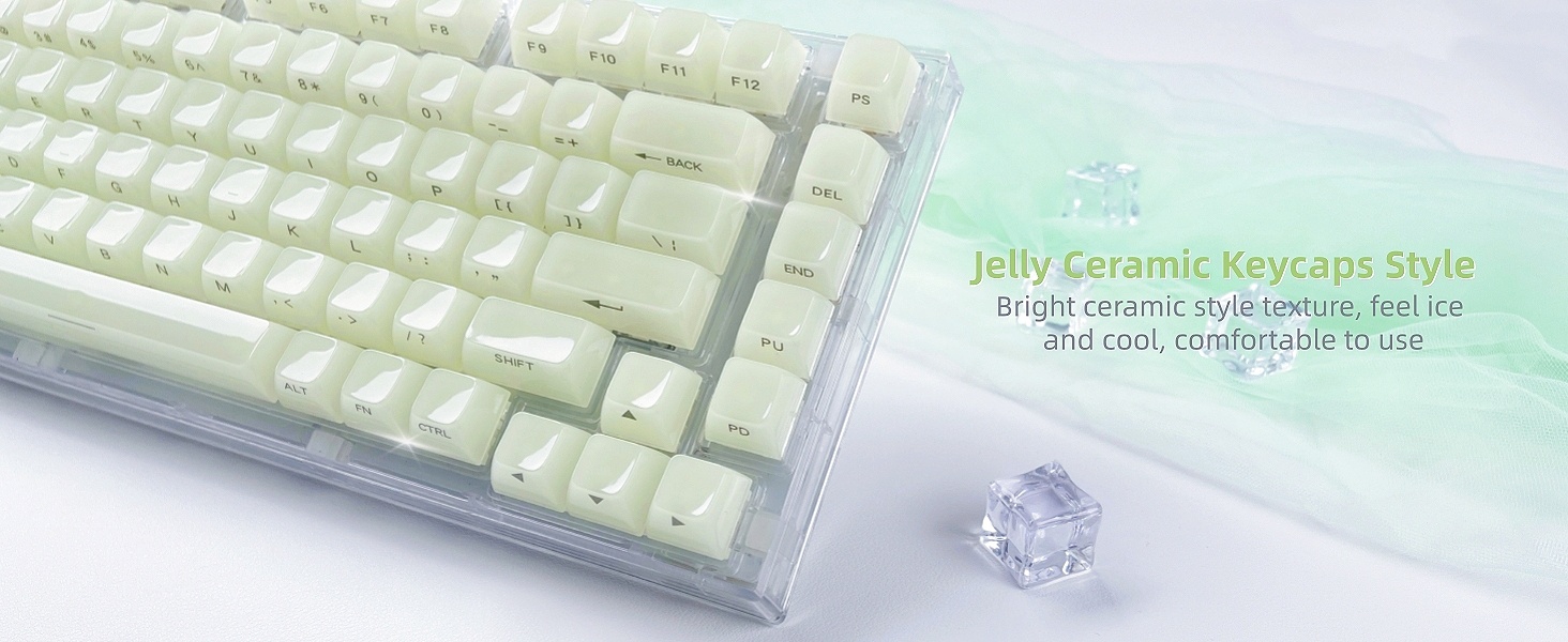 Womier Keyboard Keycaps Jelly - Ceramic Keycaps Style, Clear Creamy Green Key Cap