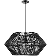 Globe Electric 65470 Terra 1-Light Chandelier, Matte Black Natural Twine, Mate Black Canopy and S...