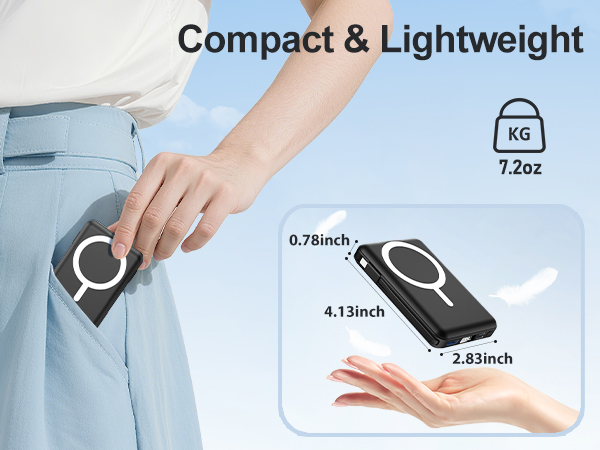 Text reads 'Compact &amp; Lightweight'. Technical diagram showing device dimensions: 0.78inch, 2.83inch, and 4.13inch measurements indicated with arrows.