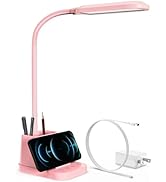AXX Pink Desk Lamp for Kids, Cute Study Table Light for Bedrooms, Kawaii, USB Charging Port, Smal...