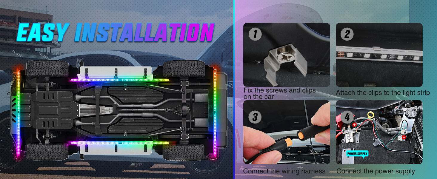 4Pcs Aluminum Underglow Neon Accent Strip Lights 396 LEDs Dream Color