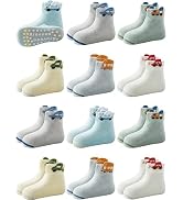 Aroveea Non Slip Grip Ankle Baby Socks 12 Pack for Toddler Boys and Girls Kids,Infant Cute Cotton...