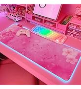 RGB Cherry Blossom Gaming Mouse Pad Pink 31.5x12 Inch PC XL Large Extended Glowing Led Light Up D...