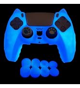 HLRAO Glow in The Dark PS5 Controller Skin,Blue Cute Cat Paw Silicone Cover Skins Compatible with...
