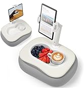 SAIJI Kindle Pillow Stand for Bed, Stable iPad Holder with Food-Grade Snack Bowl, Adjustable Tabl...