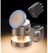 4 in 1 Wireless Charging Station,Qi2 Certified 15W Magnetic Wireless Charger Station with Night L...