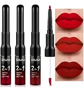 evpct 3Pcs Deep Dark Red Lip Stain Paint Matte Lip Liner and Lipstick Set Long Lasting Smudge Pro...