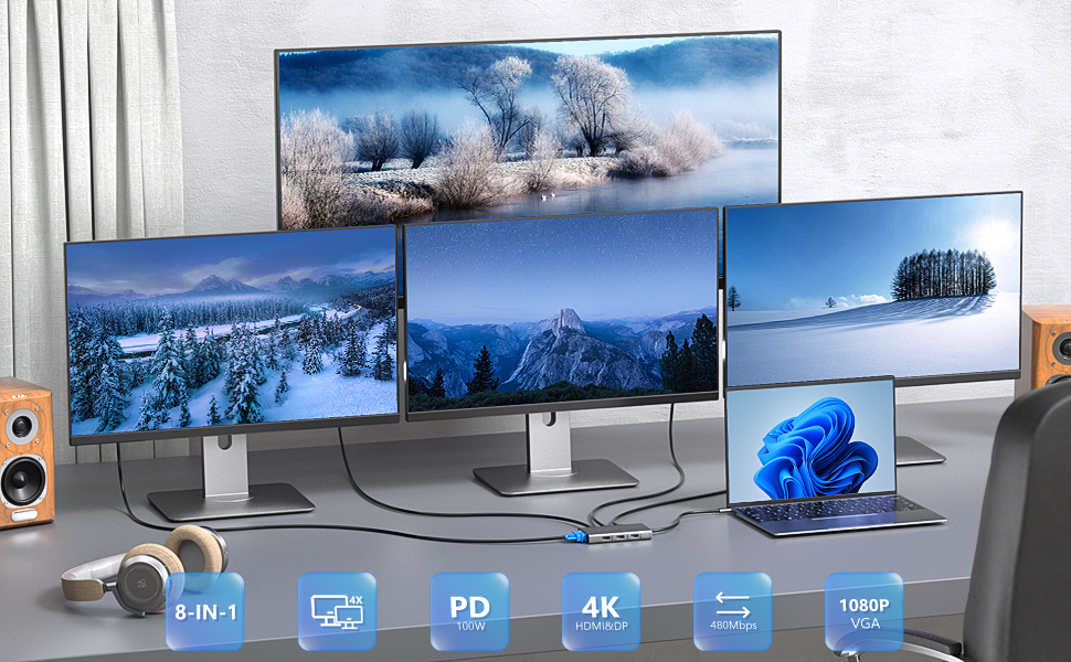 2 hdmi displayport usb c hub multiport adapter laptop docking station dual monitor Dell HP elitebook