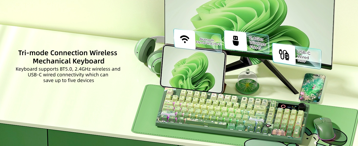Frog Wireless Mechanical Creamy Keyboard,Gaming Keyboard with Number Pad,98% Keyboard