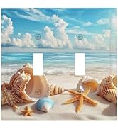 Beach Coastal Seashore Sea Starfish Shell Sand Decorative Switch Plates 2 Gang Double Toggle Outl...