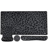 MOSISO Wrist Rest Support for Mouse Pad&amp;Keyboard Set, Ergonomic Large Leopard Grain Desk Mat&amp;Coas...