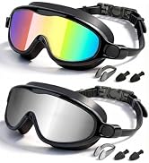 Rantizon Kids Swimming Goggles 2 Pack, Anti Fog&amp;UV Kids Goggles for Boys Girls, No Leak Wide View...