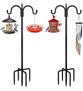 FEED GARDEN Adjustable Double Shepherds Hook for Outdoor with 5 Prong Base 76 Inch Heavy Duty Two...