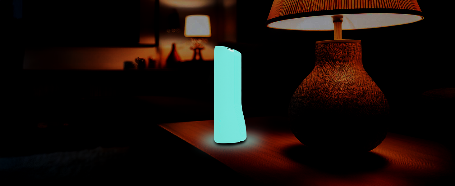 Remote case glowing in the dark on table for easy nighttime visibility