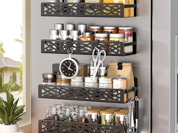 dtuqyx magetic spice racks with hooks, magnetic fridge, spice rack storage organizer, magnetic shelf