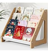 TIPSYTREE 4-Tier Greeting Card Display Stand, Wooden Card Organizer with Oxford Cloth Shelf, Tier...