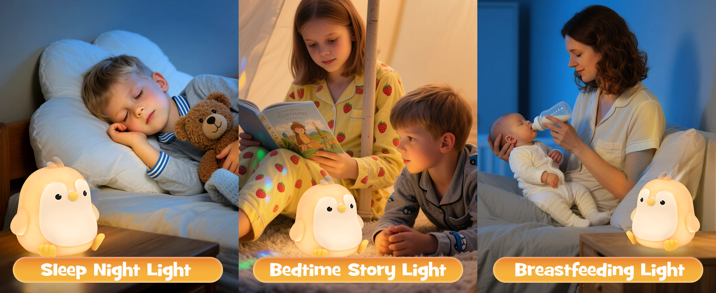 Greprety squishy penguin night light with rgb modes 3 brightness timer