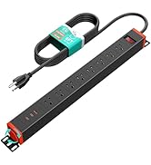 QBA 8 Outlet Heavy Duty Power Strip with USB Ports, Rack Mount Surge Protector with 360° Rotating...