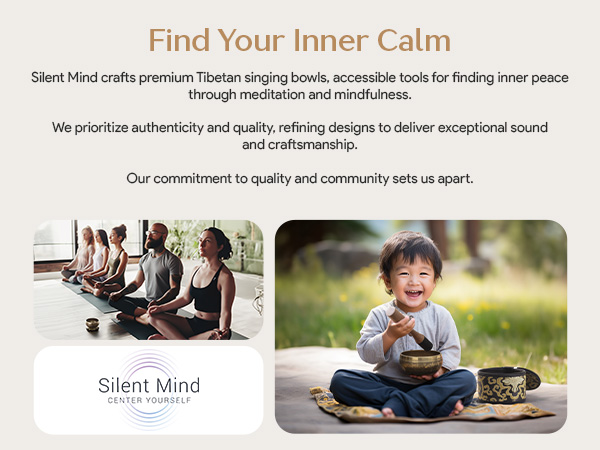 Silent Mind meditation bowls promoting mindfulness and inner peace
