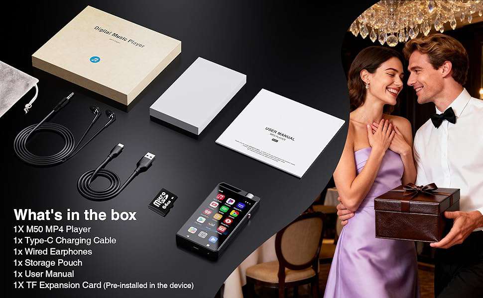 Perfect Music Gift for Men and Women, Complete MP3 Player Accessories Kit with 64GB TF Card