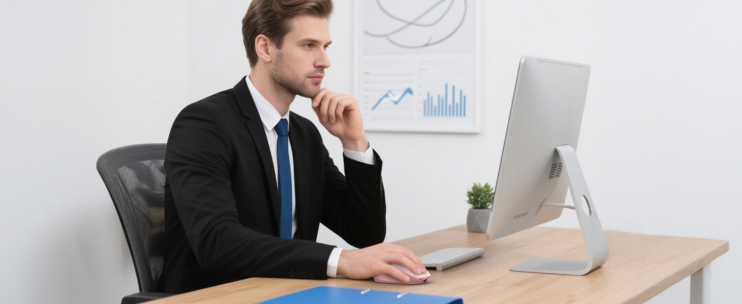 Business setting showing desk with laptop and documents displaying financial charts and graphs. Professional workspace environment.