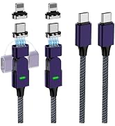 100W Magnetic USB C Charging Cable, 180° Rotation 2 in 1 Magnetic Phone Charger Cable [2 Pack, 4/...