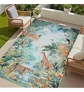 Latte&amp;Fog Modern Easy Jute 4x6 Rug, Washable Outdoor Patio Rug for Living Room, Animal Print Cont...