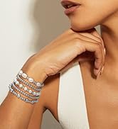 adoyi Gold Bracelets for Women Beaded Bracelet 14K Gold Plated Bracelet Stack Strand Stretch Bead...