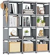 Mavivegue Bookshelf,12 Cube Storage Organizer,Book Shelf Organizer,Tall Bookcase Shelf,Grey Cube ...