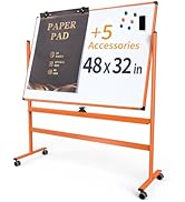 Large Dry-Erase Rolling Magnetic Whiteboard - 48 x 32 Inches Dry Erase Board with Stand Height Ad...