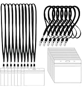 100Pcs Clear Plastic Horizontal Name Tags Badge ID Card Holders and 100Pcs Black Lanyards with Cl...