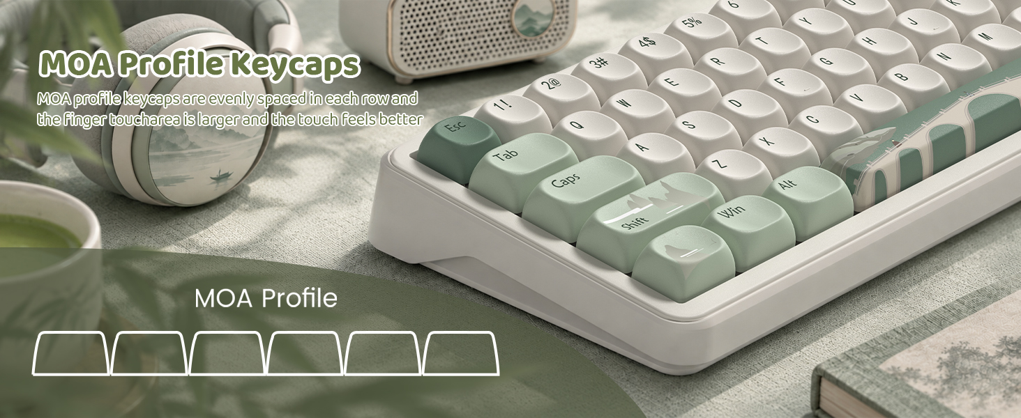 dagaladoo PBT Keyboard Keycaps, Beige/Green MOA keycaps,Spring Tea