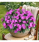 Ouddy Decor 6 Bundles Artificial Impatiens Flowers for Outdoors Decoration, Silk Flowers Bouquet ...