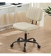 Sweetcrispy Small Office Desk Chair - Armless PU Leather with Comfy Lumbar Support, Height Adjust...