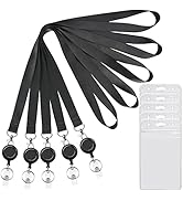 Badge YOUOWO 5 Pack Black Lanyards Retractable with ID Badges Holder Retractable Badge reels Lany...