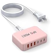 Boyunenge USB C Type C Power Adapter, 130W 6 Port Fast Charger Charging Station Block Compatible ...