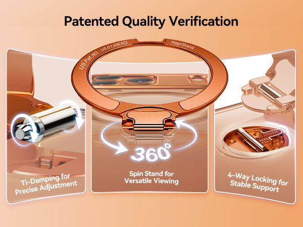 Orange for iPhone 17 Pro Case with 360 Spin Magnetic Stand Slim Polished Clear