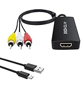 Dingsun Male RCA to HDMI Converter 3RCA/CVBS/AV/Composite to HDMI Converter Adapter, Connect PS2/...