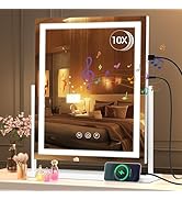Hasipu Makeup Mirror with Lights and Bluetooth Speaker,with 10X Magnifying Glass 14" x 18" Vanity...