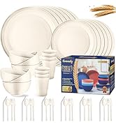 Wheat Straw Dinnerware Sets,48-Piece Beige Plates and Bowls Sets for 6-Unbreakable,Reusable Plast...