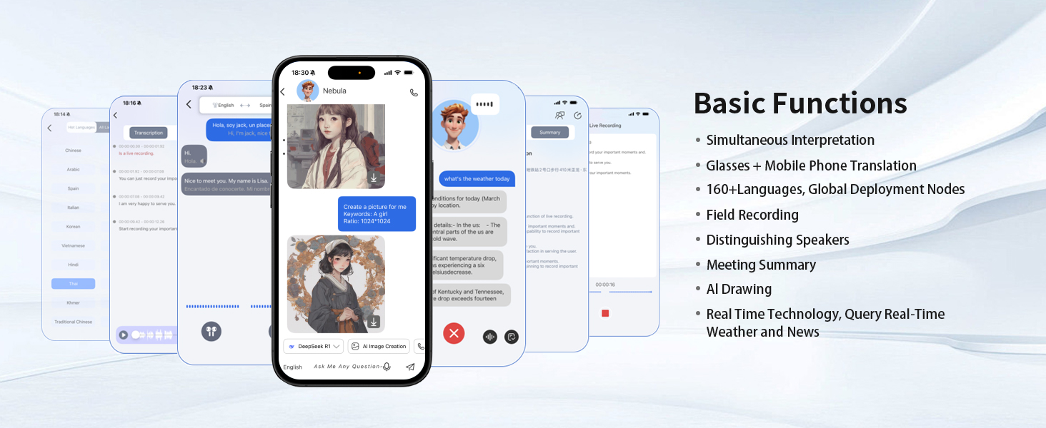 smart AI translation glasses for men women, multi-function translation glasses