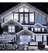 oopswow Icicle Lights Outdoor Decorations 300 LED 33ft 8 Modes Curtain Fairy String Light with 50...