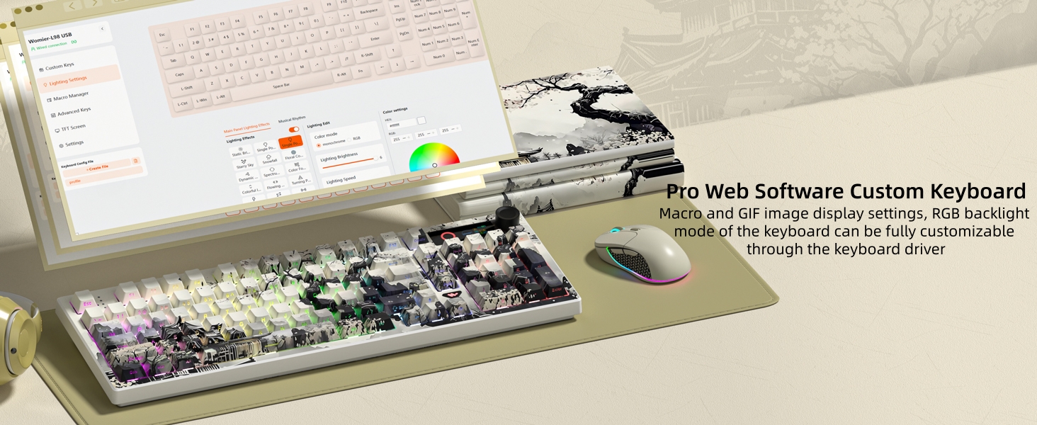 Womier L98 Retro Wireless Mechanical Creamy Keyboard with TFT Screen&amp;amp;Knob