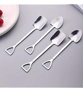 10Pcs Silver Dessert Spoon Set, 4.8" Shovel Shape Stainless Steel Spoons, Restaurant Dessert Spoo...
