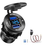 Aluminum 12V/24V Car USB Charger Socket with 2 USB C PD &amp; 2 USB QC3.0, Voltmeter for Car, Boat, M...