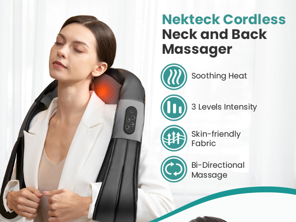 Nekteck Shiatsu Neck Massager for Pain Relief Deep Tissue with Heat