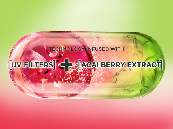technology infused with UV filters + acai berry extract