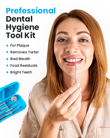 dental tool kit hygiene bad breath stains coffe tartar plaque bright teeth