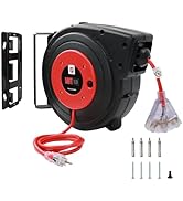 EP Retractable Extension Cord Reel, 50 Ft Heavy Duty Power Cord, 14 AWG/3C SJTOW, 13 AMP Circuit ...